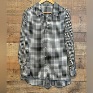Tyler Boe Windsor Plaid Black White Button Down Women’s size Large Business Work